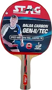 Balsa Carbon Gen II/TEC Table Tennis Racquet (Multicolour) with Premium ITTF Approved Rubber | Advanced Series T.T Racquet | Pro Custom Designed Comfortable Grip Paddle