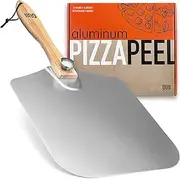 OUII Aluminum Pizza Peel Metal - 12 x 14 Inch. Pizza Spatula for Oven with Foldable Wood Handle. Pizza Oven Accessories Tools. Turning Peel, Bread, Pastry, Dough, Cake Spatula