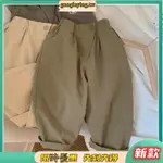 咪仔家 品質現貨別緻斜門襟~男童女童休閒褲 兒童寬鬆褲子 寶寶素色長褲 洋氣小孩束口褲 韓版春秋新款