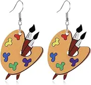 [YDVELY] Bohemian Simplicity Wooden Book Color Palette Lightweight Dangle Drop Earrings Handmade Teacher’s Day Printing Hook Earrings For Women Girls Jewelry Gifts