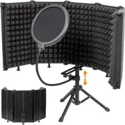 Microphone Isolation Shield with Pop Filter and Adjustable Tripod Stand Foldable
