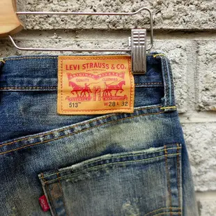 levis 513 二手牛仔褲-正品 窄管 破壞補丁 日版-(levis 08513-0500)-W28 L32