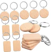 TEMPNAP 10Pcs Wooden Key Tag Keychains Blank Round Rectangle Shapes for Personalization for DIY Projects Name Tags and Crafting
