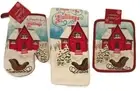 Christmas Kitchen Linen Set Towel Potholder Oven Mitt Snow Cabin Sleigh Trees