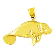 14K Gold 38MM Long Manatee Pendant