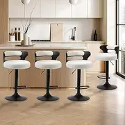 [OIKITURE] Bar Stools Set of 4 Home Kitchen Barstools with Boucle Fabric Upholstery Seat and Gas Lift Barstools in 55-75cm Height and Footrest Swivel Chair Set for Home Bar Dining Room, White