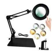 10X Magnifying Glass with Light and Stand, 144 LEDs Desk Lamp with 5 Color