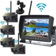 Magnetic Solar Wireless Backup Camera 1080P DVR 7" Monitor for Trailer RV Truck