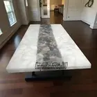 White Quartz Table with Brown Agate – Stone Coffee Table, Dining Top Countertops