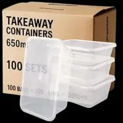 100 Pack Plastic Takeaway Food Containers Disposable with Lids 650mL - Microwave, Freezer & Dishwasher Safe - Reusable & Stackable Meal Prep Containers - Clear, BPA-Free Food Containers for Storage
