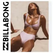 BNWT BILLABONG SHINE ON GEORGIA BRA & HI RETRO BOTTOMS (MEDIUM/10) SHIMMER PINK.