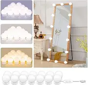 Hollywood Style Mirror Lights Kit DIY, LED Vanity Makeup Lamp 14 Globe Bulbs Dimmable Stick on to Mirror USB with 3 Light Colors & 10 Brightness Levels for Dressing Table Room, Bathroom, Bedroom