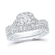 14k White Gold Round Diamond Bridal Wedding Ring Set 1 Ctw (Certified)
