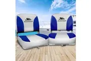 Seamanship 2X Folding Boat Seats Marine Swivel Low Back 13cm Padding Grey Blue