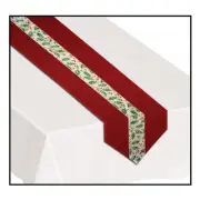 Beistle Christmas Holly Fabric Table Runner - Decoration for Christmas / Winter