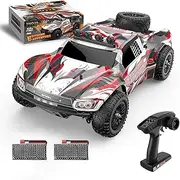 UONNO 1:10 Scale High-Speed RC Monster Truck, 48+ KM/H 4WD Off-Road Remote Control Car with LED Lights, 2 Rechargeable Batteries, All-Terrain Hobby Vehicle for Adult & Teen Gifts (Red)