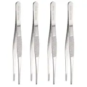 4pcs Stainless Steel Tweezer 6.3" Long Handle Straight Tips Tweezer, Silver
