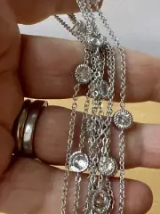 “DIAMOND BY THE YARD” NECKLACE SILVERTONE METAL WHITE CZ CUBIC ZIRCONIA 54”BNWT