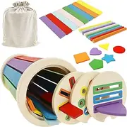 Montessori Toys for 1 2 3 Year Old, 3 in1 Wooden Learning Color and Shape Sorting Toys, Preschool Educational Fine Motor Developmental Sensory Matching Toy for Toddlers Kids Boys Girls