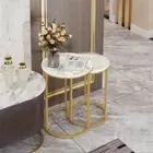 Set of 2 Round Slate Marble Nesting Side Table Coffee Corner Tables White & Gold