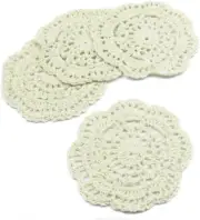 Kilofly Small Crochet Cotton Lace Coasters Doilies Pack Set, 4Pc, Beige, Round,