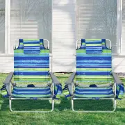 Costway2-Pack Folding Backpack 5-Position Beach Chair with Pillow for Outdoor Blue