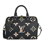 【LOUIS VUITTON 路易威登】LV SPEEDY壓印LOGO MONOGRAM EMPREINTE牛皮拉鍊手提/斜背波士頓包(黑)