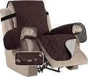 Smarcute Recliner Chair Covers for Armchairs, Waterproof Recliner Sofa Cover Reversible Recliner Cover Dog/Pet Proof Soft Quilted with Non Slip Strap (Checked Pattern, Brown/Beige)
