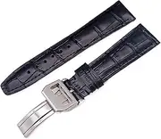 [GGZONE] RHAIYAN Compatible with IWC Strap Watch Accessories Watch Bracelet Genuine Leather Watch Belt Compatible with IWC Watch Strap Watch Band Specific (Color : BlackSilverClasp2, Size : 22mmWithMark)
