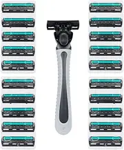 Invero 21 Pack of Mens Three Blade Razor Set - Triple Stainless Steel Razor Blades with Comfort Lubricating Strips & Contour Movable Replaceable Heads - Suitable for Shaving All Areas of The Body