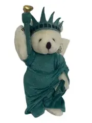 NY TEDDY BEAR J. Fan Brown Plush, New York, Statue of Liberty - Twin Towers 1997