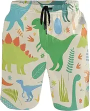 [GuoChe] Men's Swim Trunks Cute Colorful Dino Yellow Quick Dry Bathing Suits Board Shorts Mens Swim Trunk Casual Board Shorts