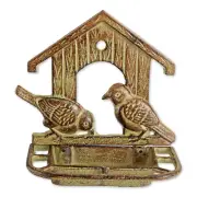 Iron House Bird Feeder Wall Mounted Porch Deck Fence Post Verdigris Decor 9" H
