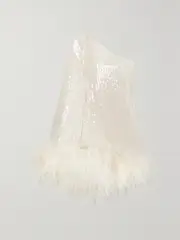 [Taller Marmo] Taller Marmo - Piccolo Ubud One-shoulder Feather-trimmed Sequined Chiffon Dress - Ivory - IT48 IT 48 Ivory