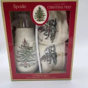 Spode CHRISTMAS TREE Lotion Dispenser Two Fingertip Towels NIB
