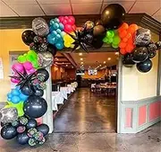 Rainbow Balloon Arch Garland Kit with UV Neon Luminous Fluorescent Balloons, Disco Ball Balloons for Glow in the Dark Party Let's Glow Birthday Wedding Back to 80s 90s Disco Party Decor (B)