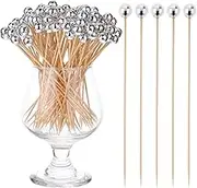 100 Pcs Bamboo Cocktail Picks Disco Ball Toothpicks Silver Mirror Ball Appetizer Skewers Fancy Toothpicks for Appetizers Cocktail Skewers for Food Wedding Birthday Disco Party Supplies