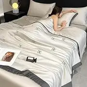 DSAoTeng Summer Ice Silk Comforter for Night Sweats – Breathable Lightweight Cooling Quilt, Embroidery Pattern Washable Smooth Air Conditioning Blanket for Hot Sleepers Bed Sofa200X230cm Quilt