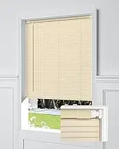 UNISHADES No Tools No Drill Cordless Mini Blinds, 100% Privacy L-Shaped Blades 1" Vinyl Blinds for Indoor Windows, Size (64" H × 36 5/8" W) Color (Beige)