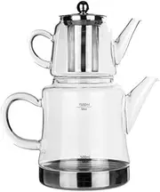 Karaca Dora Glass Teapot, 450 ml, Kettle 180 ml, Suitable for Gas and Electric Cooking Systems, Tea Maker, Caydanlik, and Teapot Set, Teapot