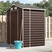 Garden Shed Brown 191x130x198 cm Galvanised Steel Outdoor Storage Tool Shed