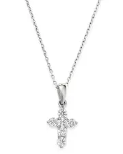 Bloomingdale's Fine Collection Diamond Mini Cross Pendant Necklace in 14K White Gold, 0.25 tcw