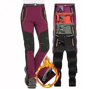 Women's Fleece Lined Pants Waterproof Hiking Pants Black Trousers Softshell Pants Winter Outdoor Thermal Warm Windproof Lightweight Elastic Waist Bottoms Army