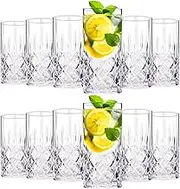 Uiifan Set of 12 Tall Highball Glasses 12 oz Glass Cups Crystal Drinking Glasses Textured Designer Glassware for Drinking Water Beer Soda Beverages, Dishwasher Safe