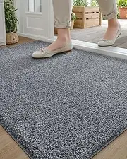 DEXI Dirt Trapper Door Mat, Non-Slip Barrier Mats for Indoor and Outdoor, Super Absorbent Entrance Rug Machine Washable Soft Floor Doormat Carpet, 19.5"x31.5", Grey-Blue