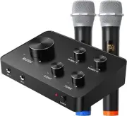 Portable Karaoke Wireless Microphone Mixer System Dual UHF Mics HDMI AUX In/Out