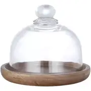Wood and Glass Pastry Display Case Cake Stand with Dome Turntable Dessert Plate