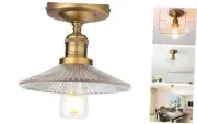 Industrial Semi Flush Mount Ceiling Light, Clear Striped Glass Lamp Shade