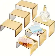 Acrylic Riser Display Stands,Golden Risers for Display - Collection Showcase Holder, Three Sizes Counter Organizer for Dessert, Cupcake, Perfume, Figures