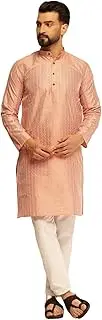 [Sojanya] (Since 1958 Men'S Silk Blend Contrast White Thread Detailing Kurta With White Pyjama